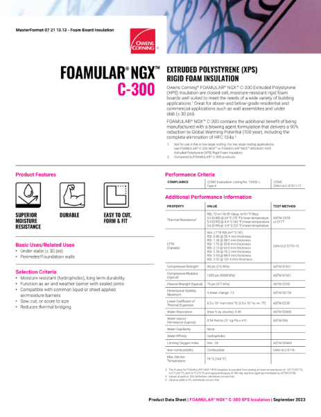 Foamular XPS C-300 Insulation Data Sheet