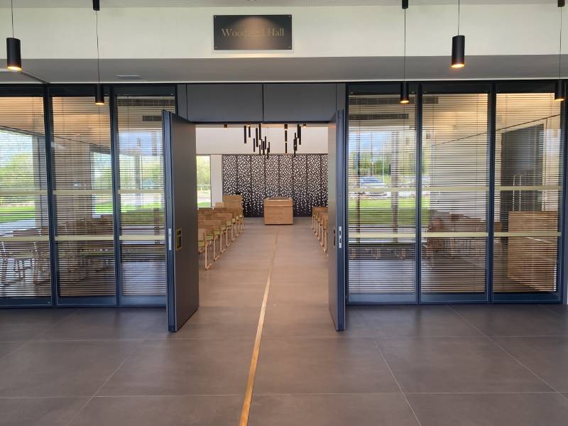 Dorma Variflex Glass Semi Automatic Acoustic Moveable Wall - Nottinghamshire Crematorium