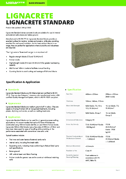 Lignacrete Standard Datasheet