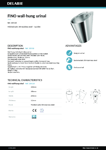FINO wall-hung urinal 135110 data sheet