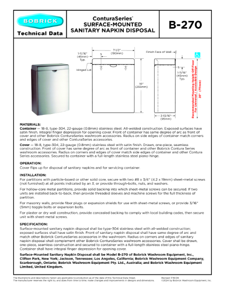 ConturaSeries® Surface-Mounted Sanitary Napkin Disposal - B-270