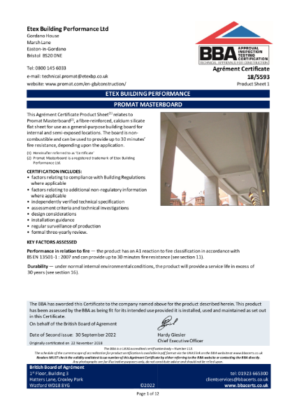 Masterboard fibre-reinforced calcium silicate flat sheet 90/2500