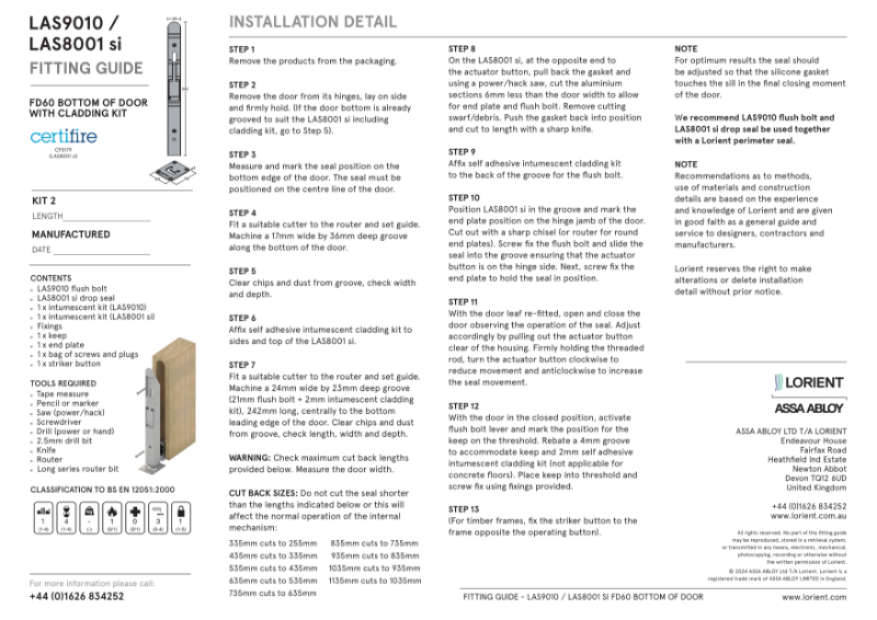 LAS9010 Flush bolt + drop seal kit 2 fitting instruction