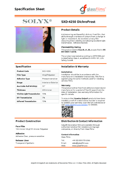 SXD-4250 DichroFrost Specification Sheet