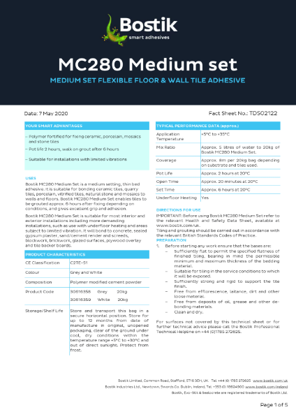 Bostik MC280 Medium Set – Product Data Sheet