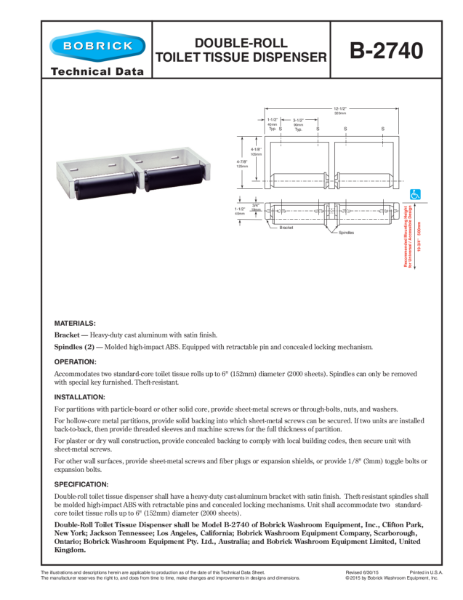 Double-Roll Toilet Tissue Dispenser - B-2740