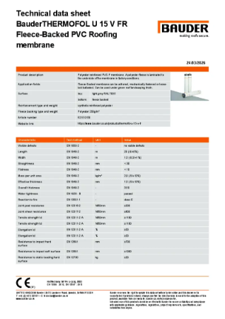 BauderTHERMOFOL U 15 V FR Fleece-Backed PVC Roofing
membrane (Light Grey)