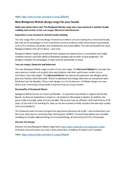 New Rockpanel Metals design range for your facade