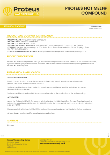 Product Data Sheet - Proteus Hot Melt® Compound