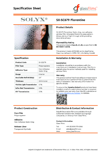 SX-SC679 Florentine Product Data Sheet