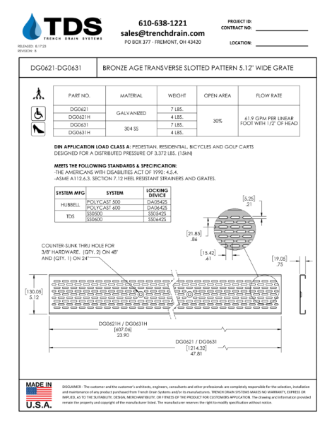 Bronze Age Transverse Slotted Pattern 5.12" Wide Grate