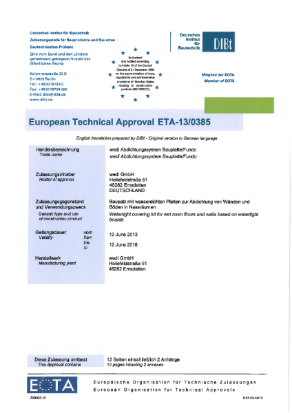 European Technical Approval ETA 13/0385