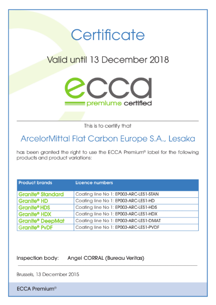 ECCA Premium - Certificate ArcelorMittal FCE Lesaka