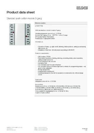 Product Data Sheet - KNX Standard Push-Button Module, 3-gang, F50, LS Range