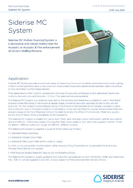 Siderise MC Mullion Cover Systems Technical Datasheet