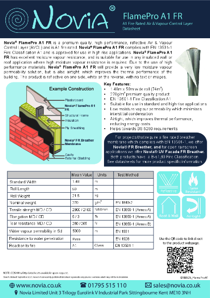 Novia FlamePro A1 Air and Vapour Control Layer Product Datasheet