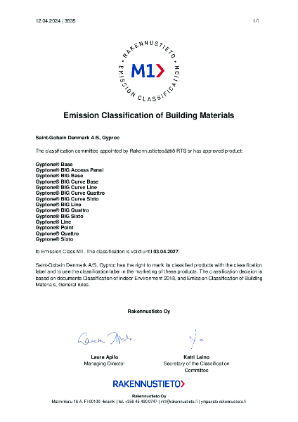 Gyptone M1 Certificate