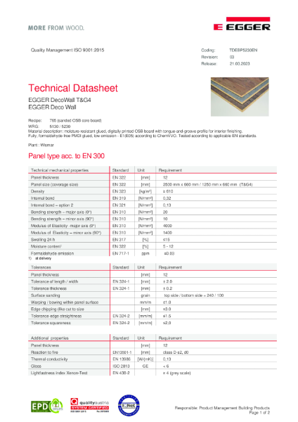 Technical Data Sheet - EGGER DecoWall