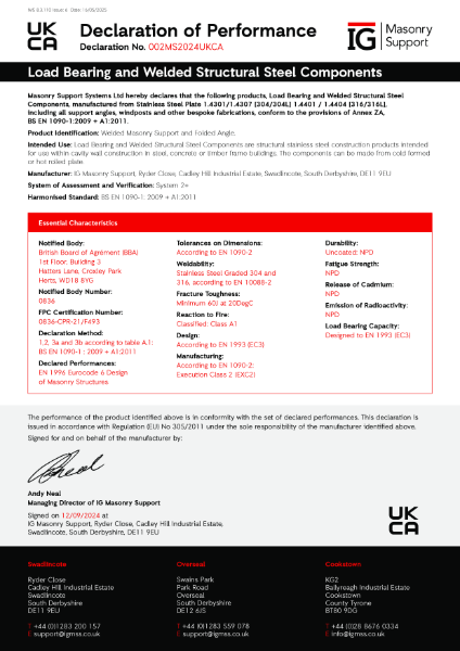 Declaration of Performance - Load Bearing and Welded Structural Steel Components