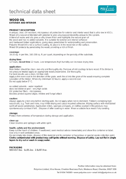 Wood Oil Technical Data Sheet