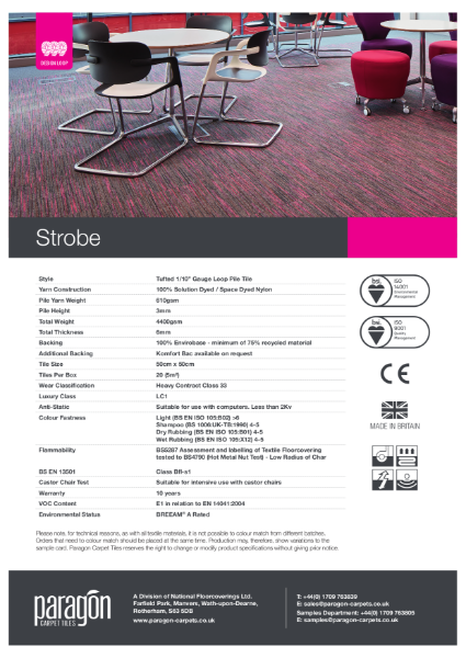 Paragon Carpet Tiles - Strobe - Specification Information