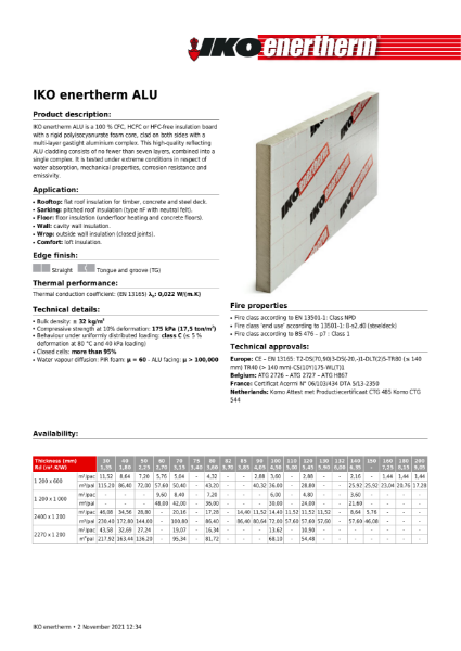 IKO Enertherm ALU Datasheet 2021