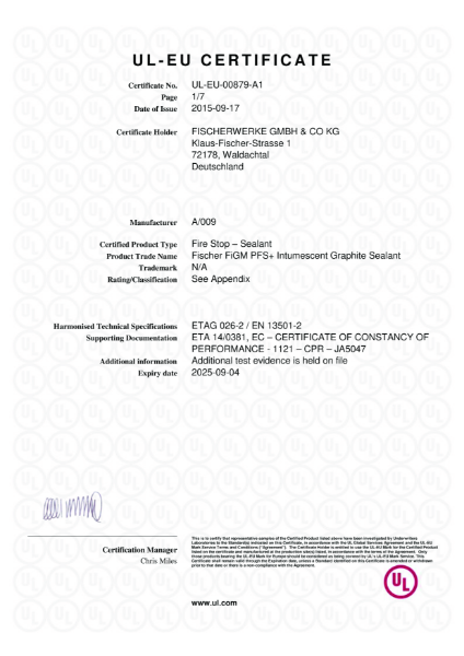 UL-EU certificate UL-EU-00879-A1