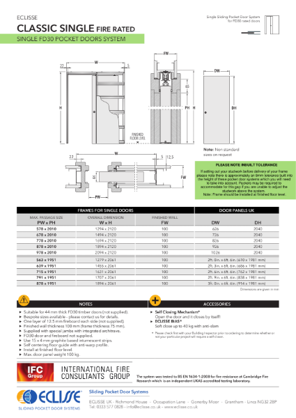 Classic SINGLE FIRE RATED Pocket Door System