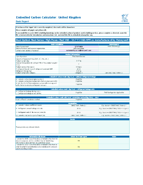 Honeywell Gent S4-711-V-VAD-LPR Dual optical Heat Sensor C/W Sounder (Voice Enhanced) with EN54-23 VAD - Low Power CIBSE Embodied Carbon Calculator