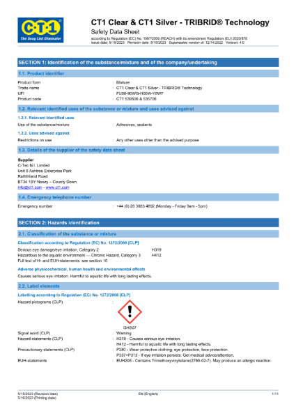 CT1 Clear + Silver - MSDS (Safety Data Sheet)