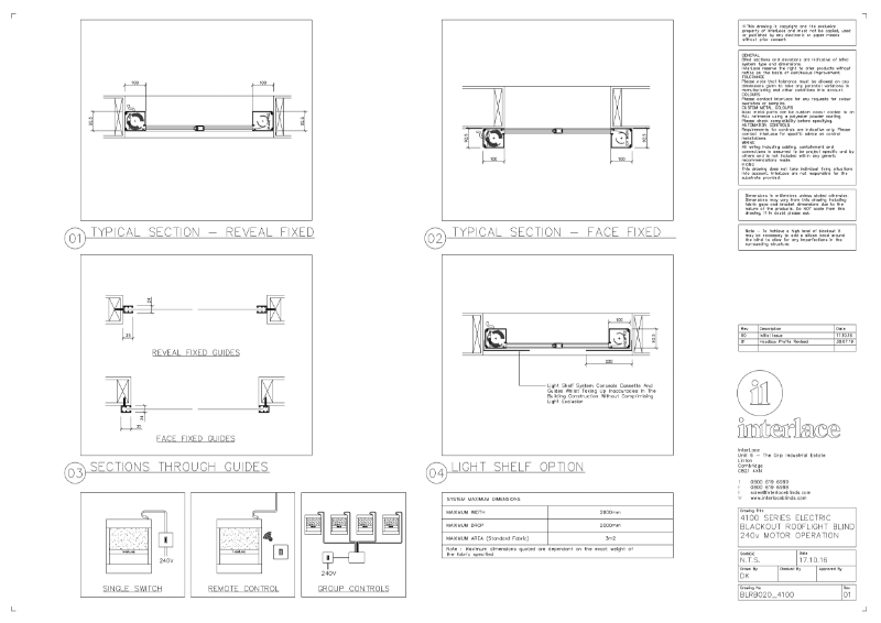 4100 Series Blackout Blind - Drawing Motorised Rooflight