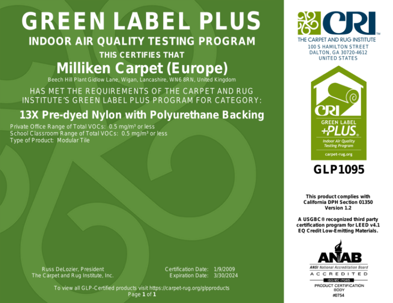 CRI Green Label Plus - (GLP1095)(SDN) - Indoor Air Quality