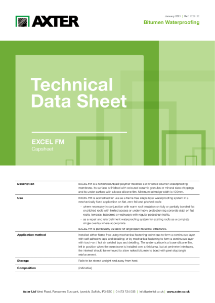 Axter Excel FM Waterproofing Capsheet Technical Data sheet