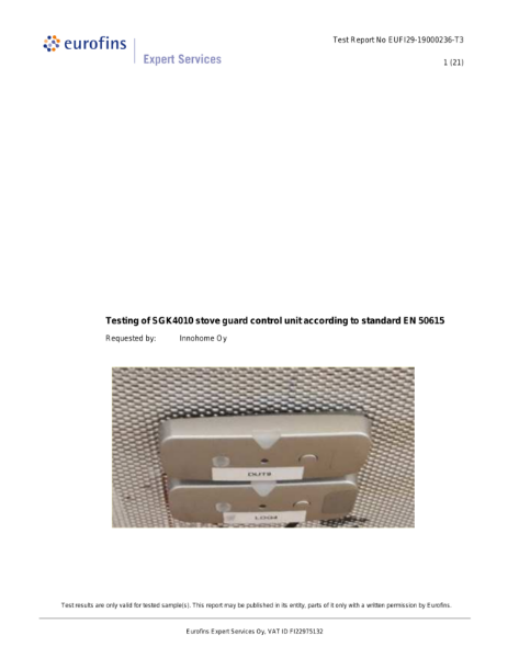 Test for Category B stove guard SGK4010 control unit for electric hobs having four elements