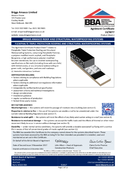 13/5077_2 Flexiphalte Triple Protection Roofing and Structural Waterproofing Systems