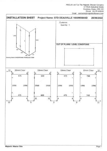 Installation Sheet - Deauville 1600mm x 800mm