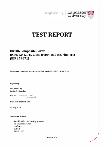 Thrubeam DR106
BS EN124:2015 Class D400 Load Bearing Test