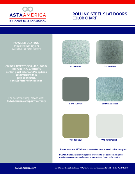 Rolling Steel Door Color Chart