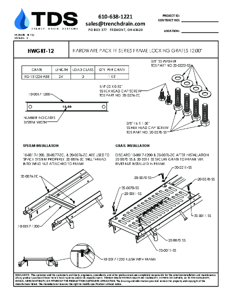 Trench•Era Frame Locking Grates Hardware Pack 12.00" - HWGRT-12
