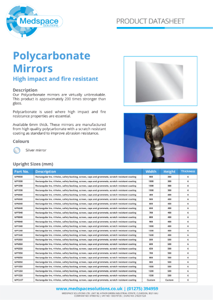 Mirrors - Polycarbonate – Product Data Sheet