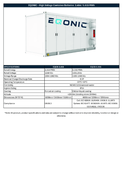 High Voltage Container Batteries Data Sheet