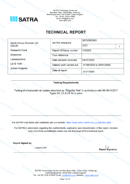 SATRA EdgeReil™ Rail Test Report BS8610:2017