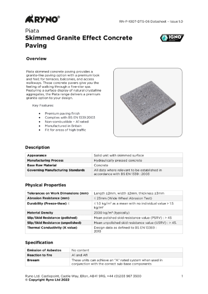 Piata Skimmed Concrete Paving – Datasheet