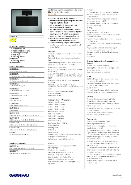 GS470120 Product Specification Sheet