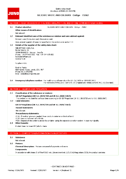 75362 SILICATE Safety Data Sheet