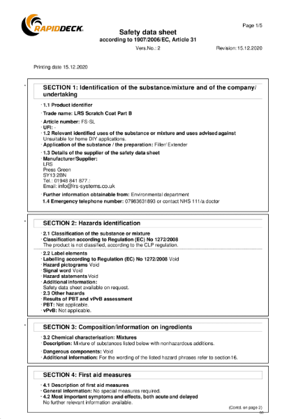 MSDS - RapidDeck Car Park - Scratch Coat Part B