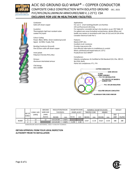 ACIC For Healthcare Lighting Applications Circuit Size #12 600V