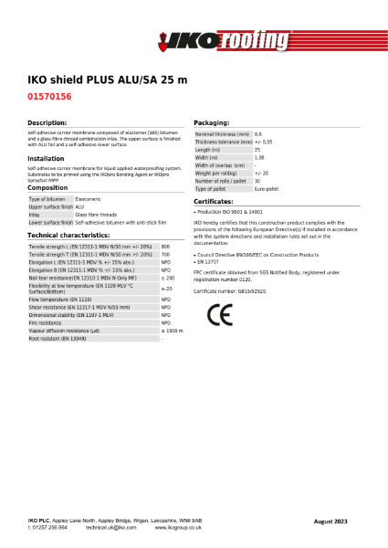 Technical Data Sheet (TDS) - IKO shield PLUS ALU SA