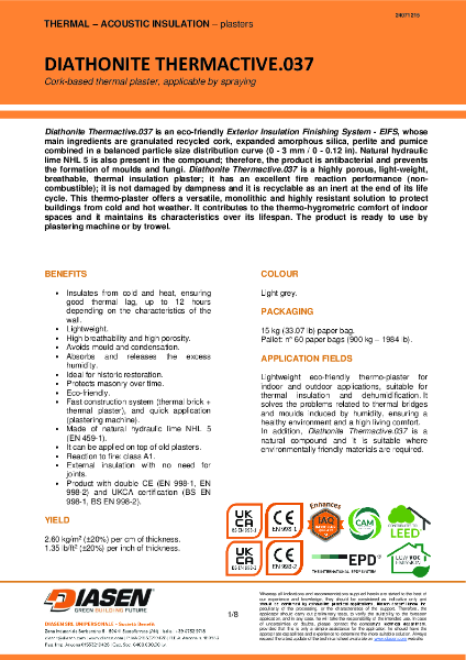 Diasen Diathonite Thermactive Technical Datasheet