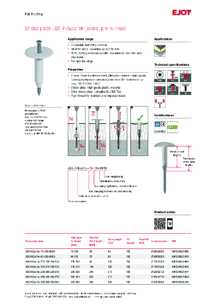 EJOT JBS-R-EcoTek Data Sheet